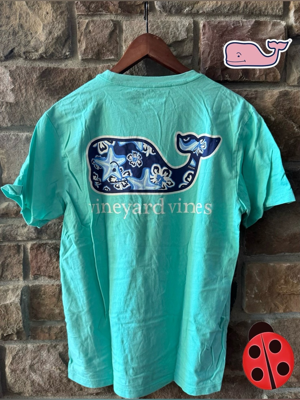 Vineyard Vines Short Sleeve Whale — Aqua with Navy Logo - Men’s small/women's M